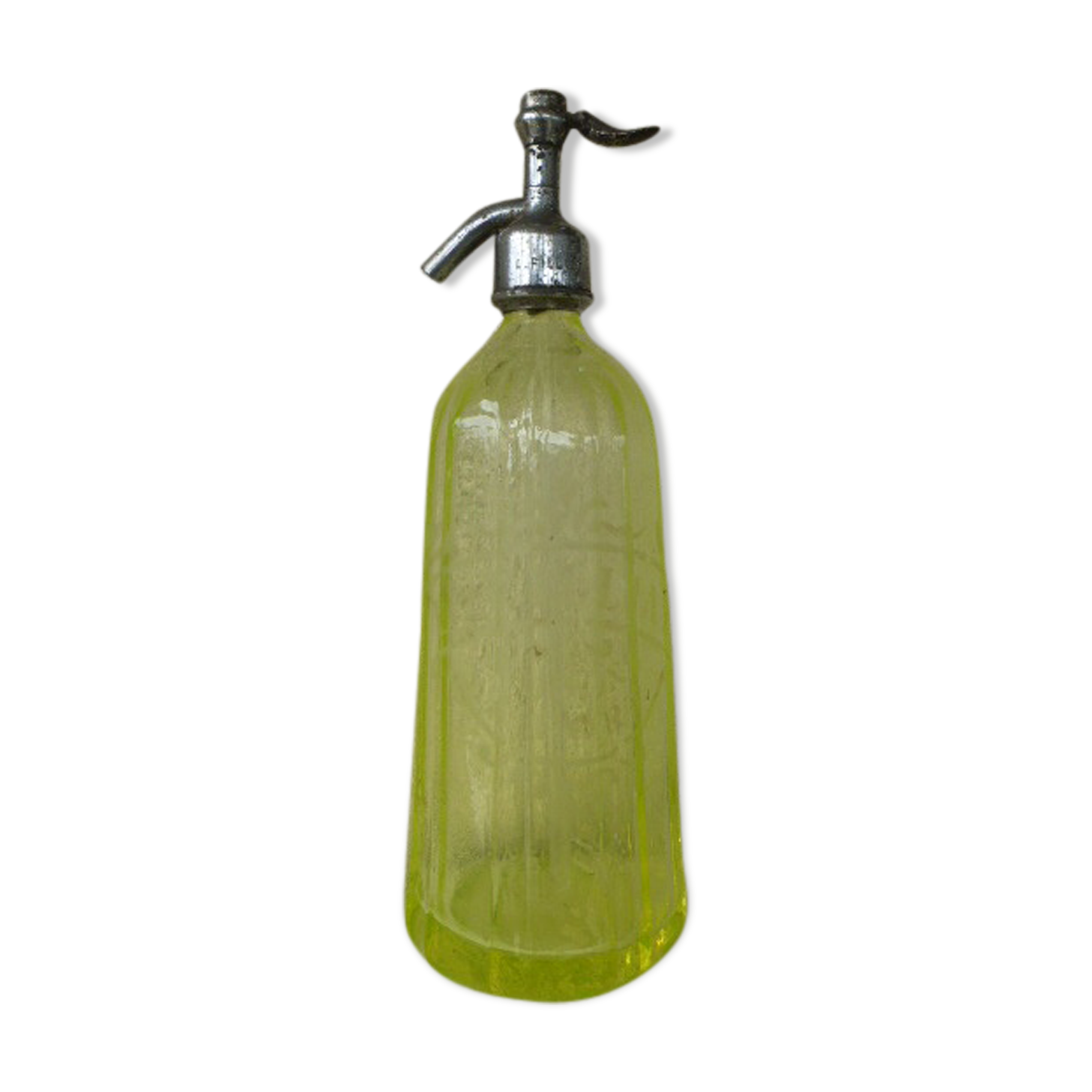 Siphon glass faceted yellow, blown, Art Deco period, dated 1934, FILLIAT, Maisons Alfort, very old and rare