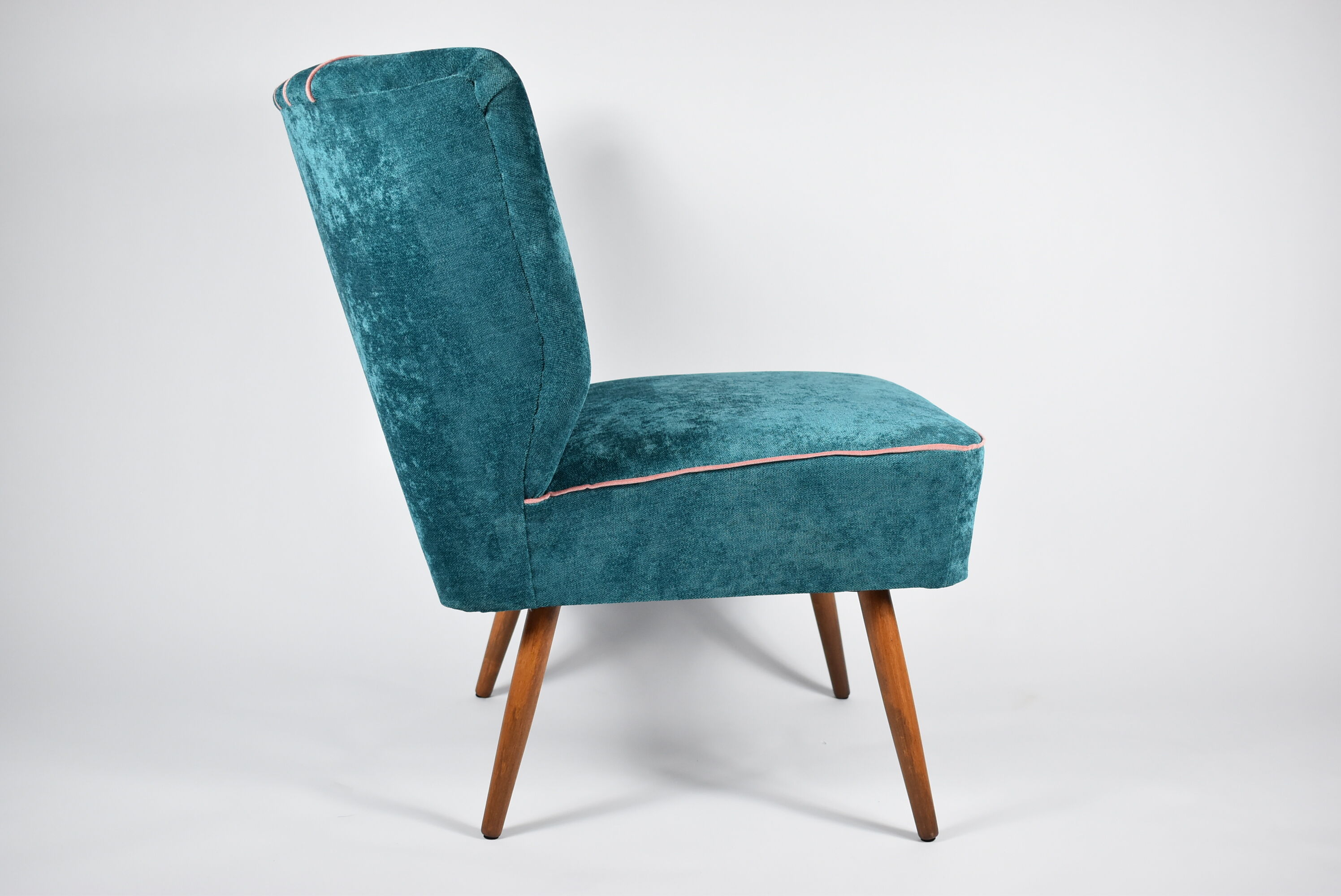 Cocktail vintage armchair, 60s, turquoise with pink edge, restored