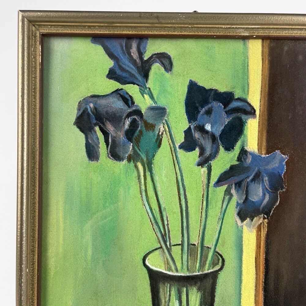 Pastel "Iris bleus" sur bois