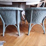 2 vintage rattan armchairs in green of gray color