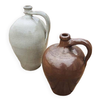 2 Old Calvados Jugs in Two-Tone Glazed Stoneware