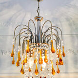 Lustre cascade Murano vintage en verre ambré et cristal, chandelier it