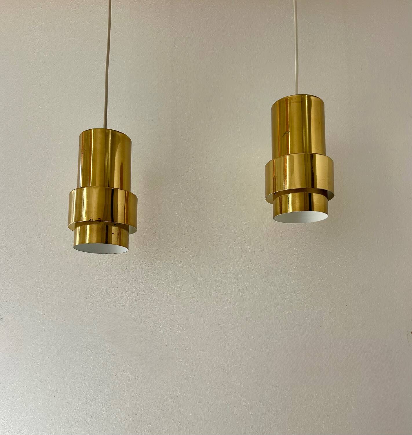 Pair of vintage pendant lights, brass, Sweden 1960