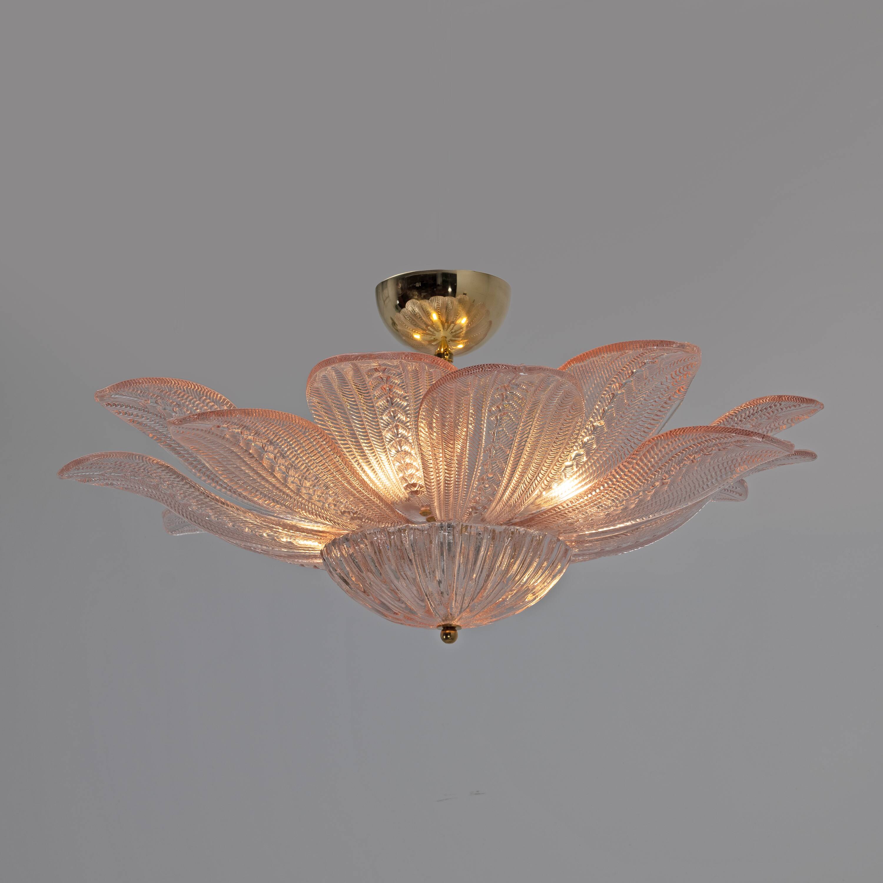 Mid-Century Modern “Margherita Rosa” Murano Glass Ceiling Light