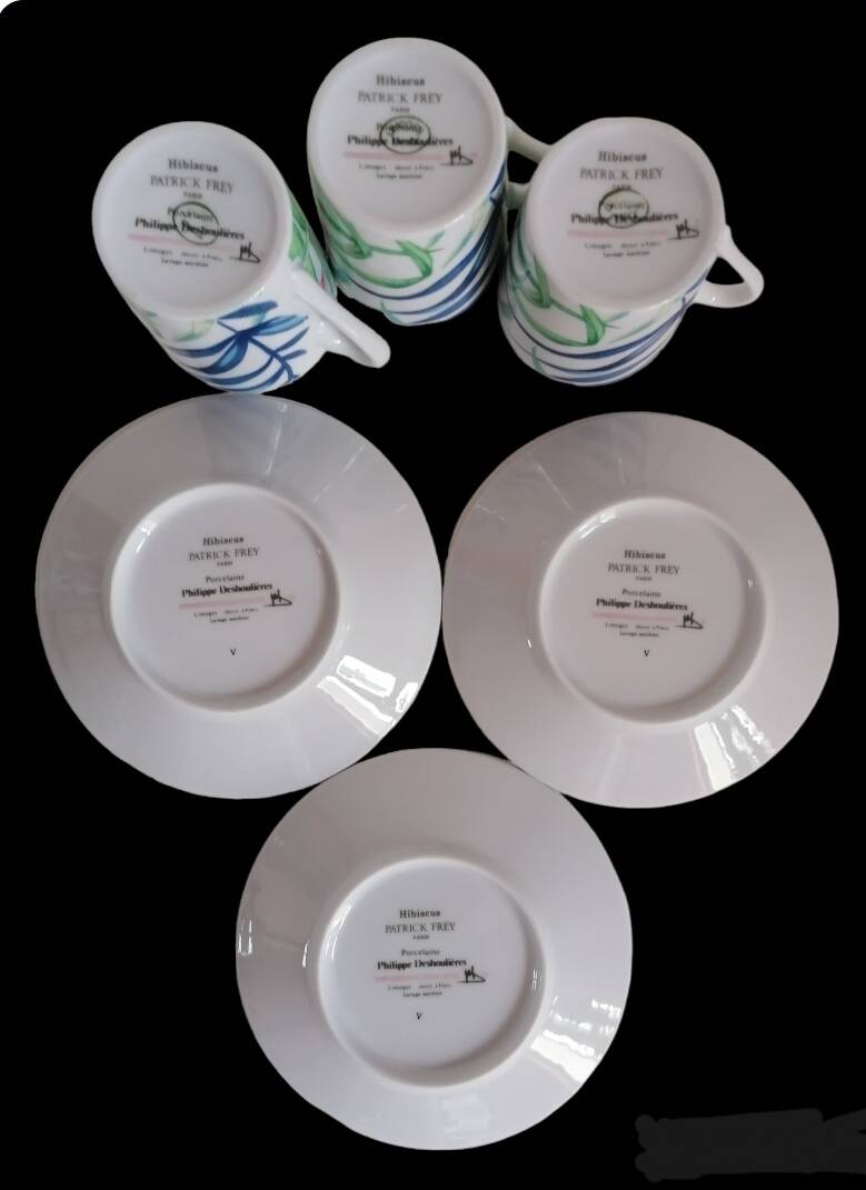 Set of 3 Limoges porcelain coffee cups Patrick Rey and Philippe Deshoulières