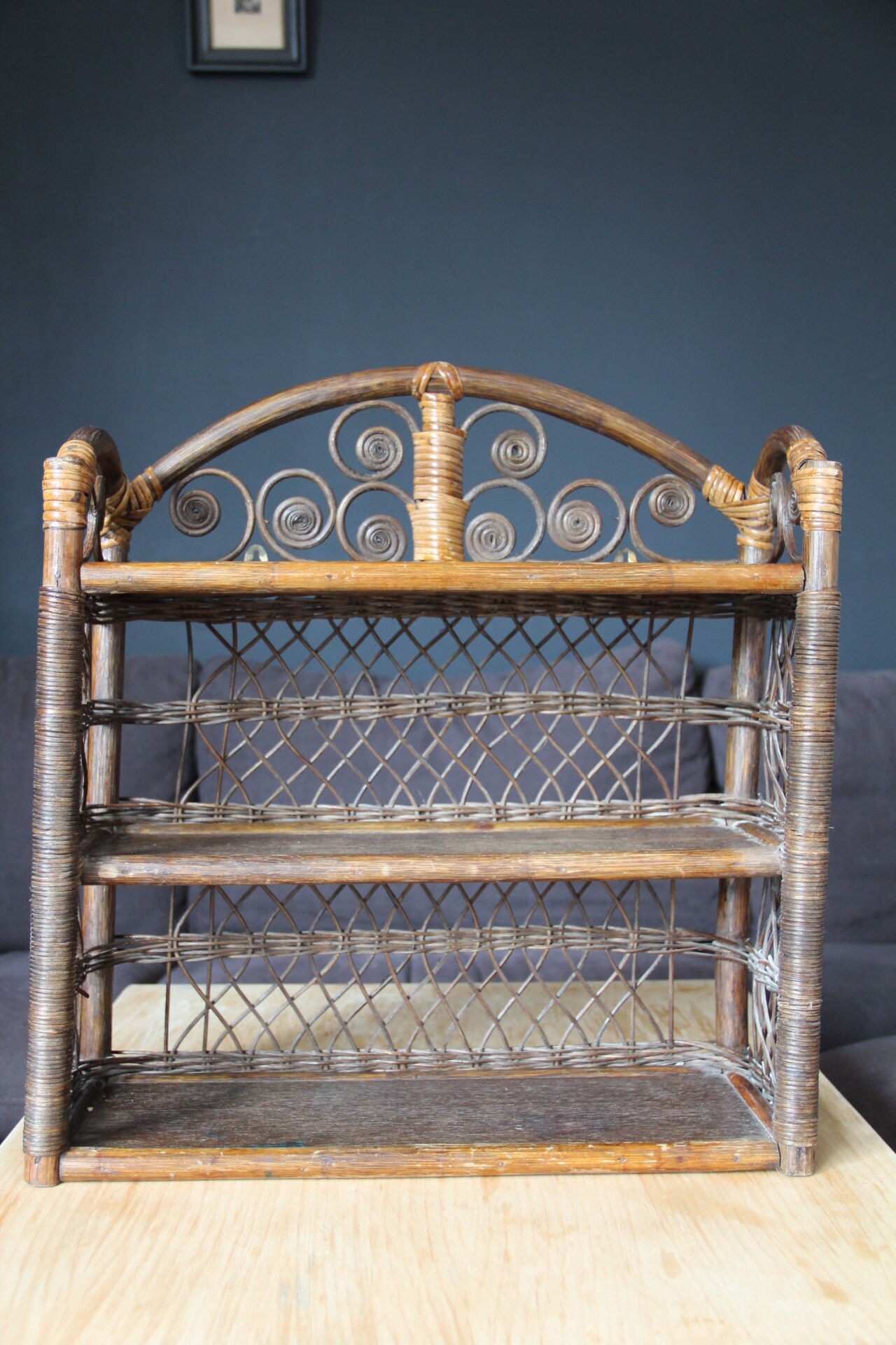 Bamboo and rattan wood shelf