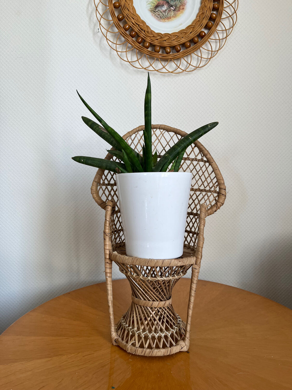 Emmanuelle vintage rattan plant holder