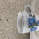 Coffee service in white porcelain pattern pink blue art deco