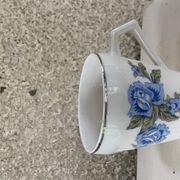 Coffee service in white porcelain pattern pink blue art deco