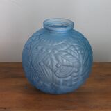 Vase ball art deco in blue glass