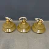 Vintage ocher glass hanging lamps with brass gallery