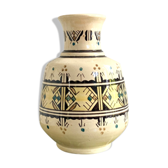 Vase terre cuite émaillée décor oriental
