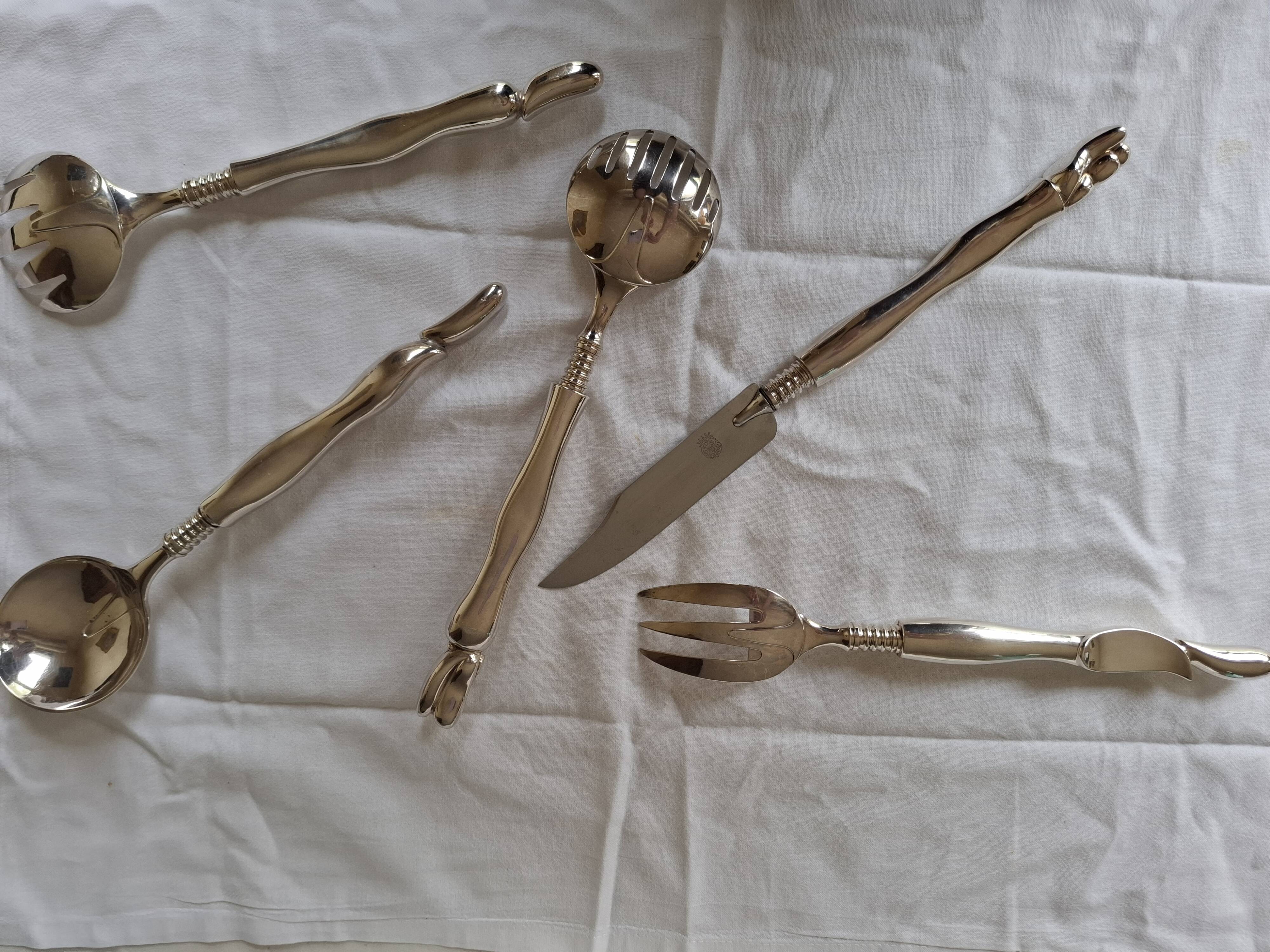 5 silver-plated metal service cutlery by the sculptor Miguel Berrocal