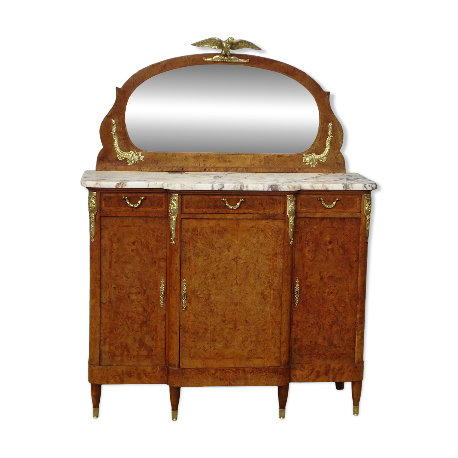 Très ancien buffet Louis XVI avec marbre, miroir et bronze