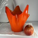 Murano orange handkerchief vase large 1970 Italy
