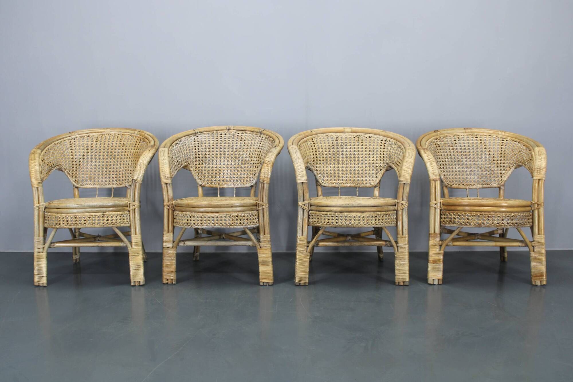 1970s Set of Four Rattan Chairs, Italy