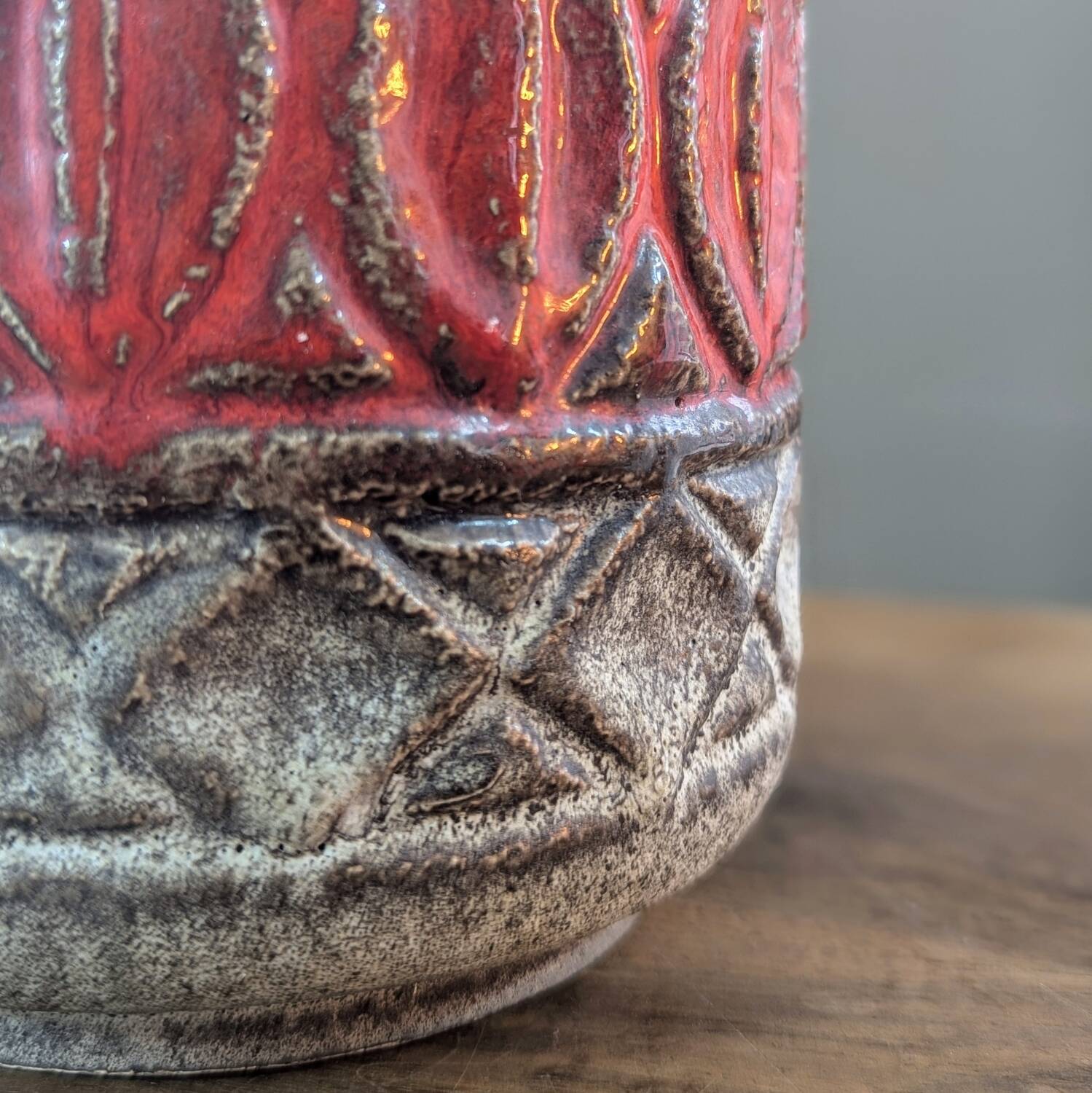 West Germany Bay 93-25 vase, vintage fat lava red and gray ceramic