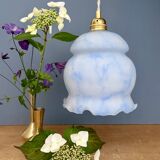 Vintage globe pendant light in white and blue opaline