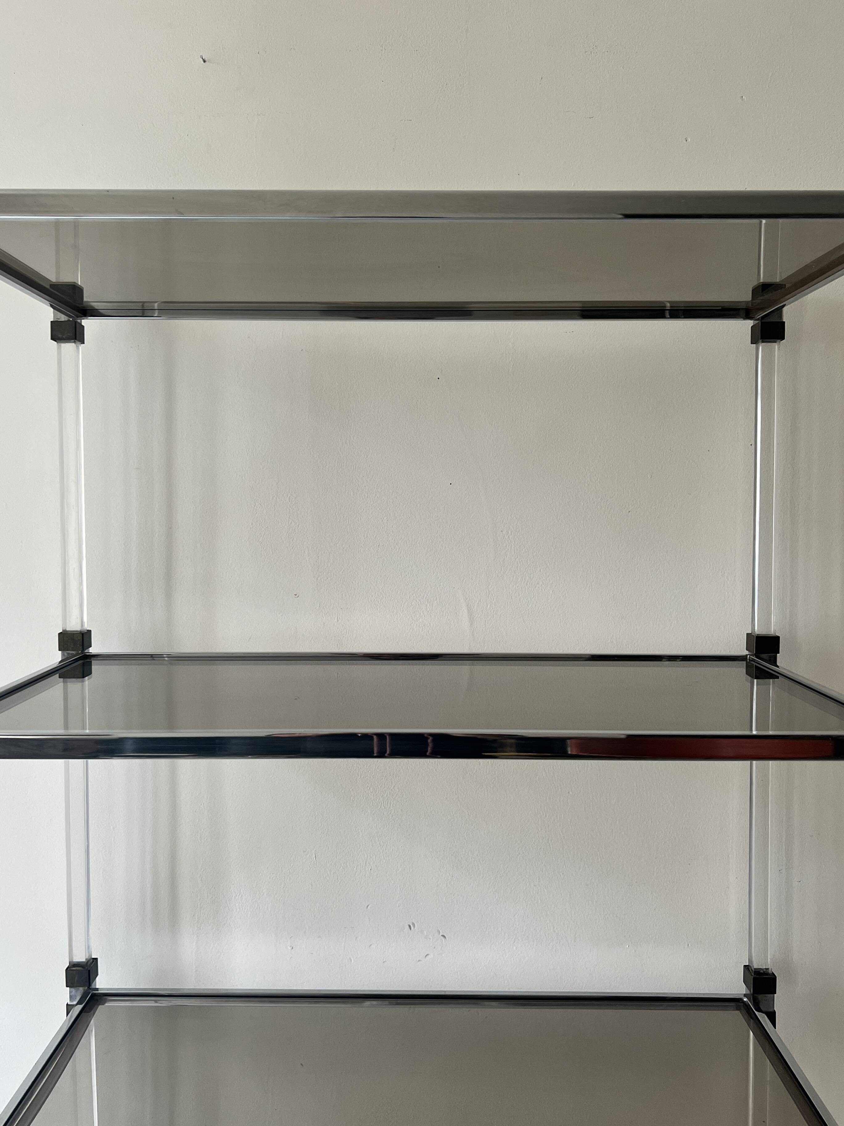 Hollis Jones library plexiglass, brass & smoked glass, 1970 design