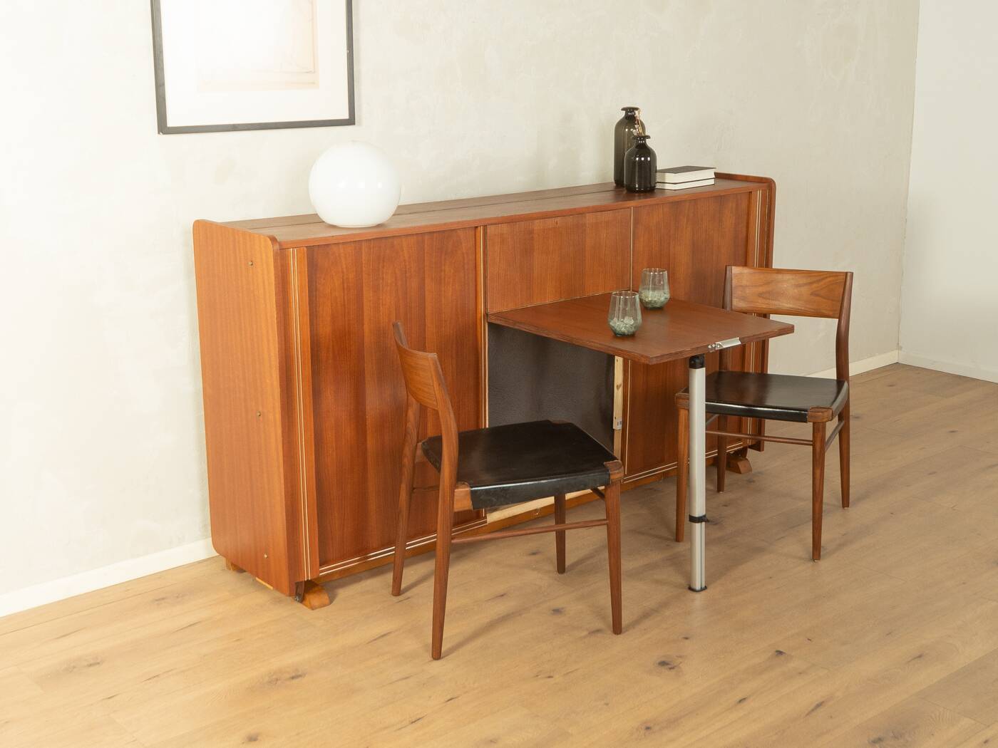 Functional folding bed from the 1960s, teak veneer