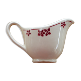 Sauciere in faience with red flowers, KG Luneville, France, Art Deco