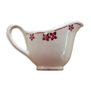 Sauciere in faience with red flowers, KG Luneville, France, Art Deco