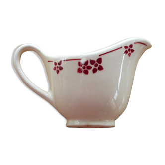 Sauciere en faience a fleurs rouge, KG Luneville, France, Art Deco