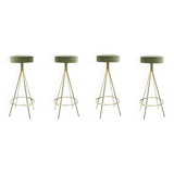 Midcentury Style Circular Brass and Cotton Velvet Italian Bar Stools