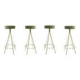 Tabourets de bar italiens circulaires en laiton et velours de coton de style mid-century