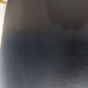 3 Scandinavian style chairs, light wood and black faux leather.