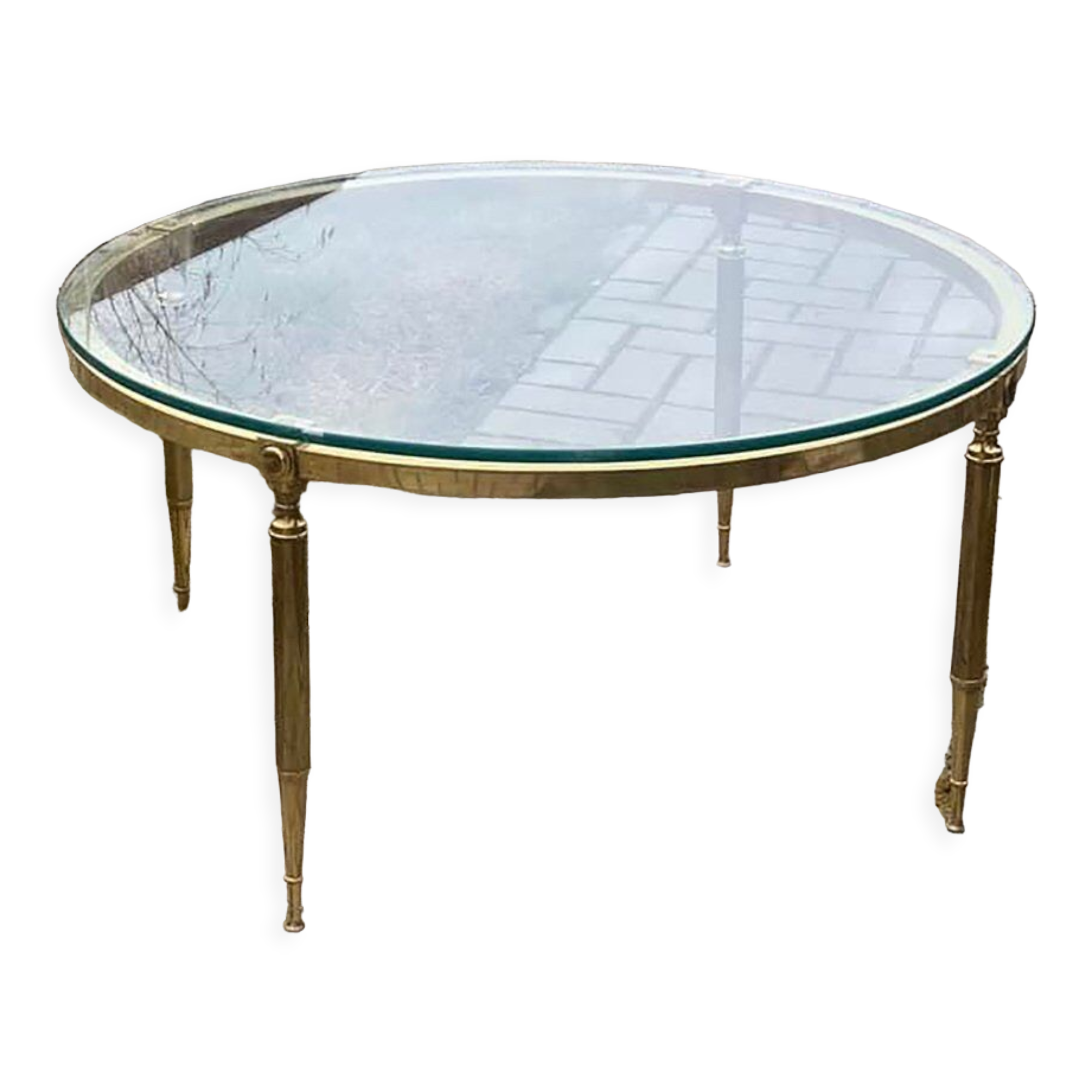 Round Brass Coffee Table with Glass Top, 1970s