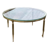 Round Brass Coffee Table with Glass Top, 1970s