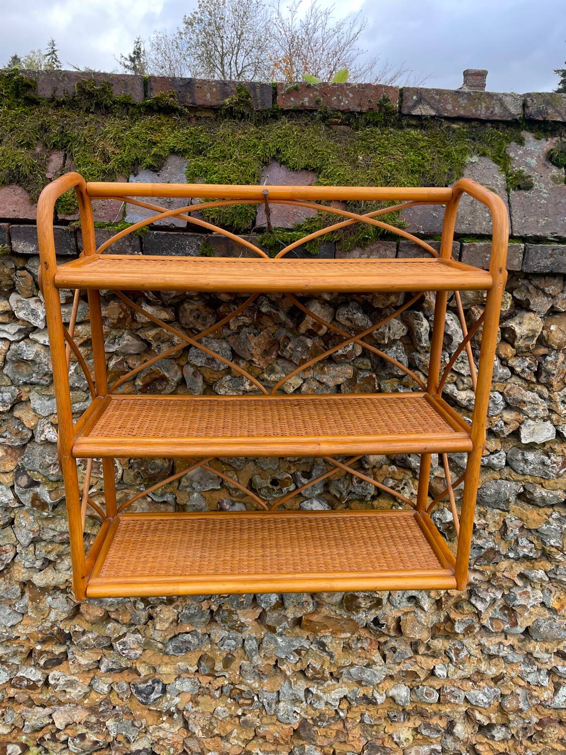Vintage light rattan shelf 1970