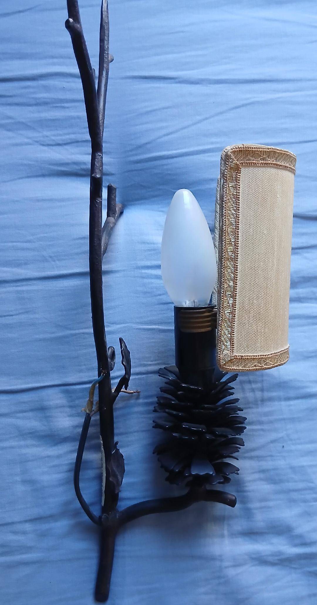2 wall sconces pine cone branch lamps
