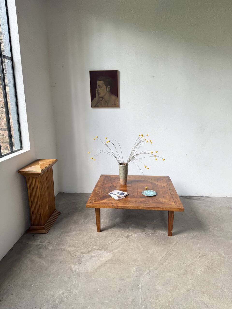 1940s inlaid oak coffee table