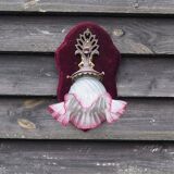 Art Nouveau Wall Sconce: French Metal, Opaline Rose Shade, C1950s