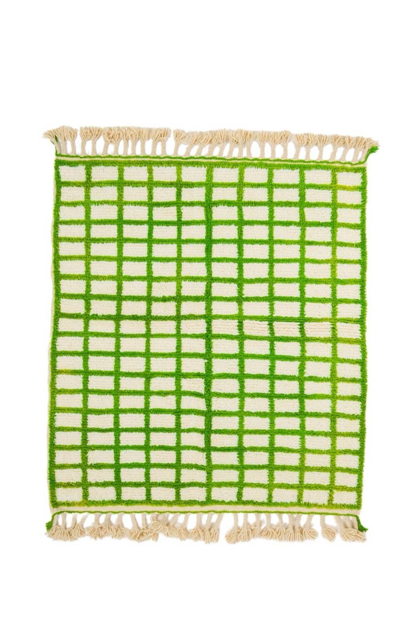 Tapis berbère marocain à carreaux verts et blancs
