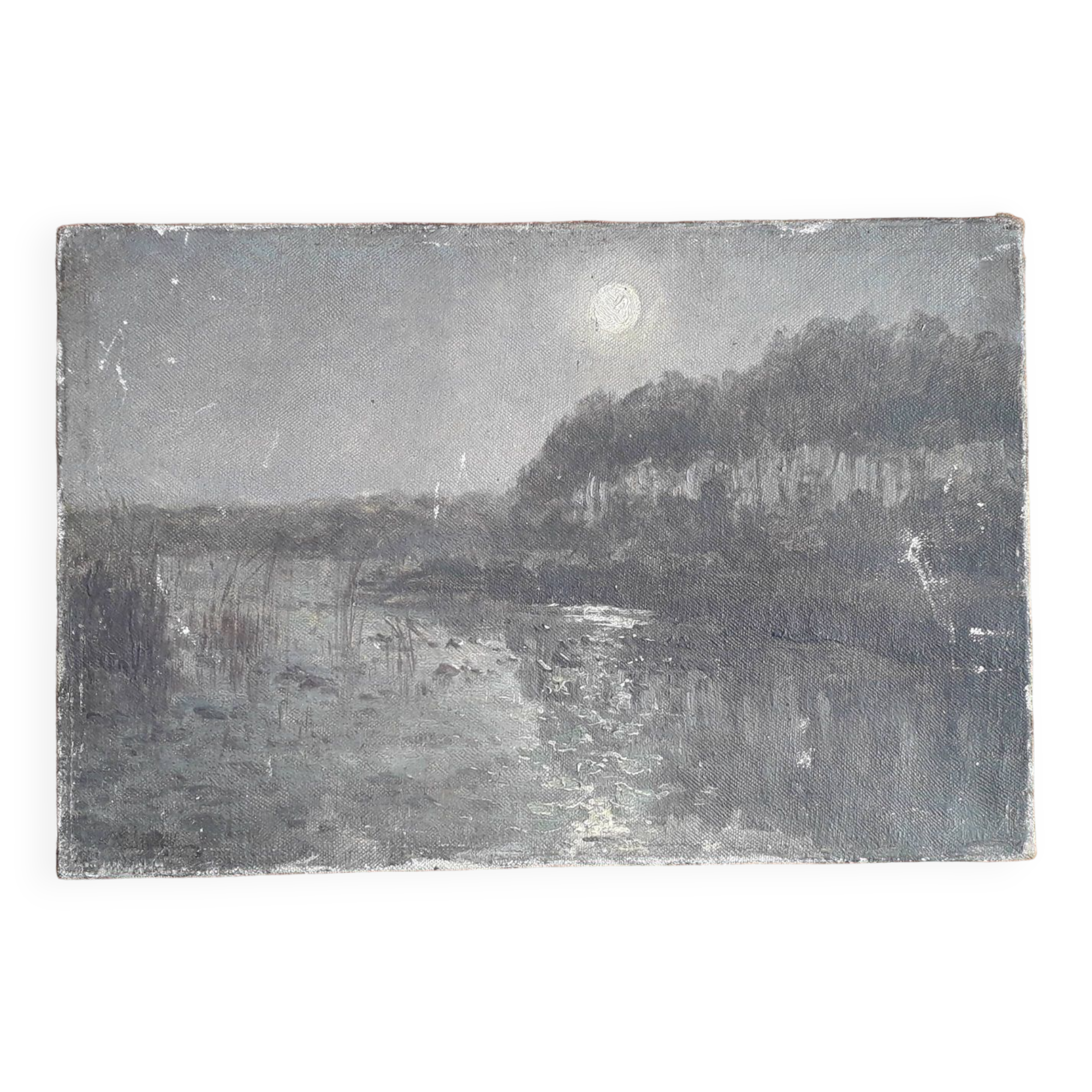 Old oil painting representing a landscape