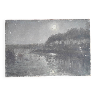 Old oil painting representing a landscape