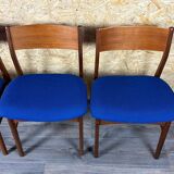 4 chaises danoises en teck et tissu bleu