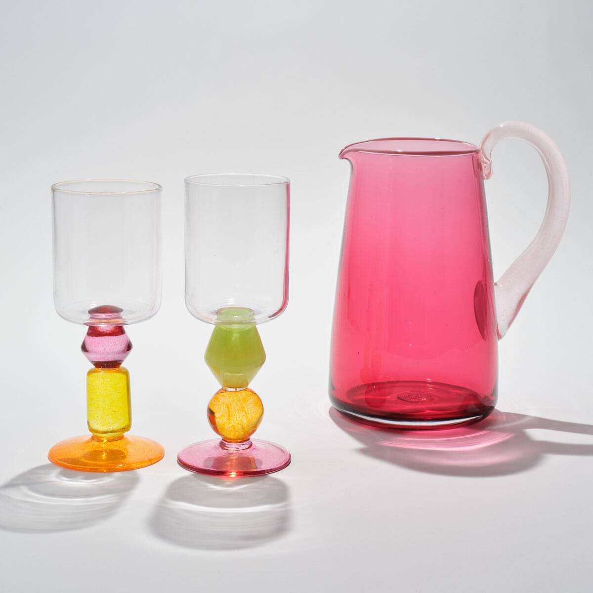 Pair of Miami Wine Glasses with Pink & Marigold