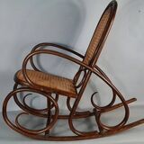 Vintage curved wood rocking chair for children with recent caning model D912.