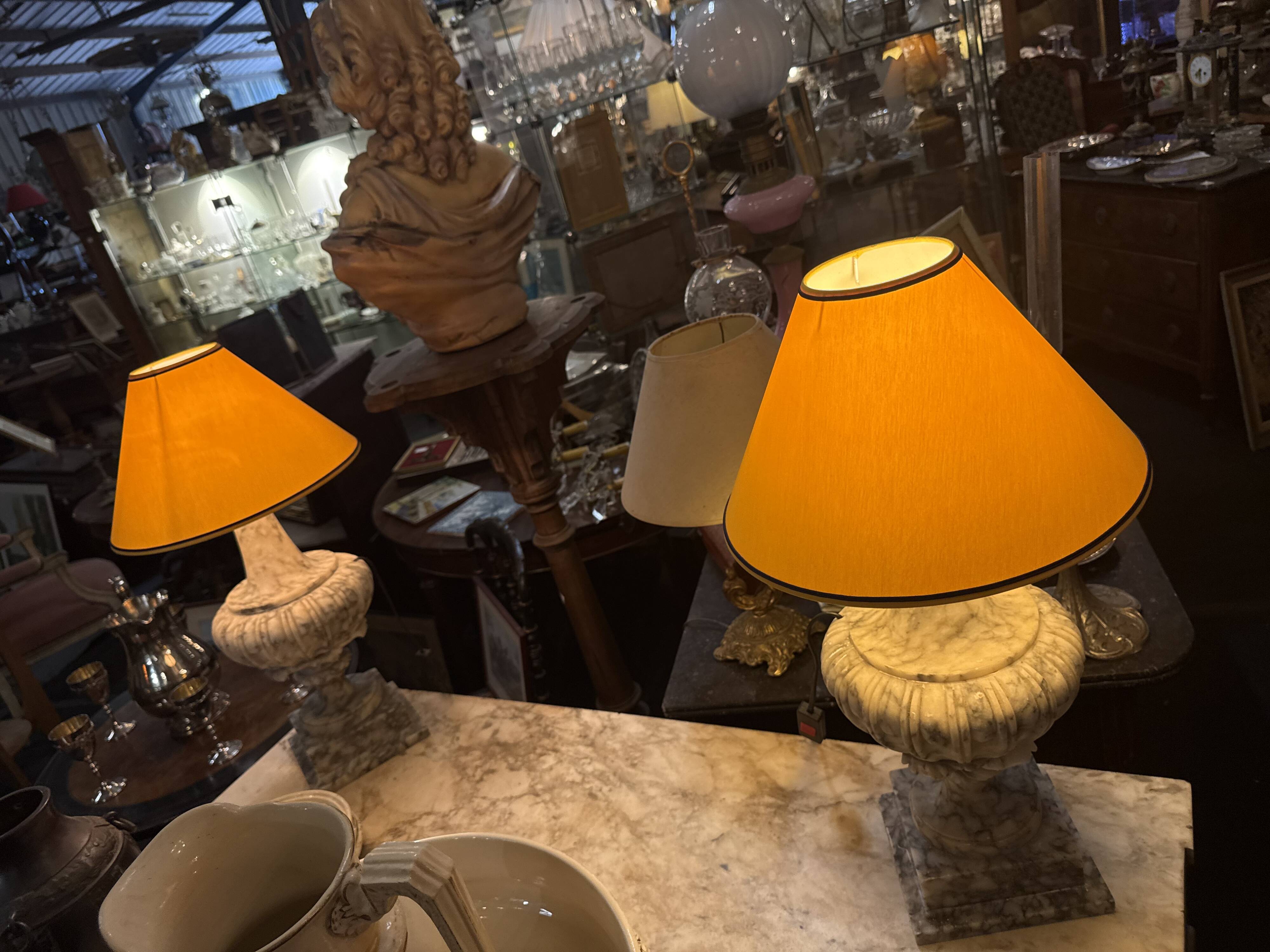 Pair of veined marble lamps