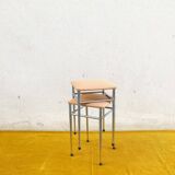 Pair of vintage stools - peach fuzz fabric seat and chrome frame