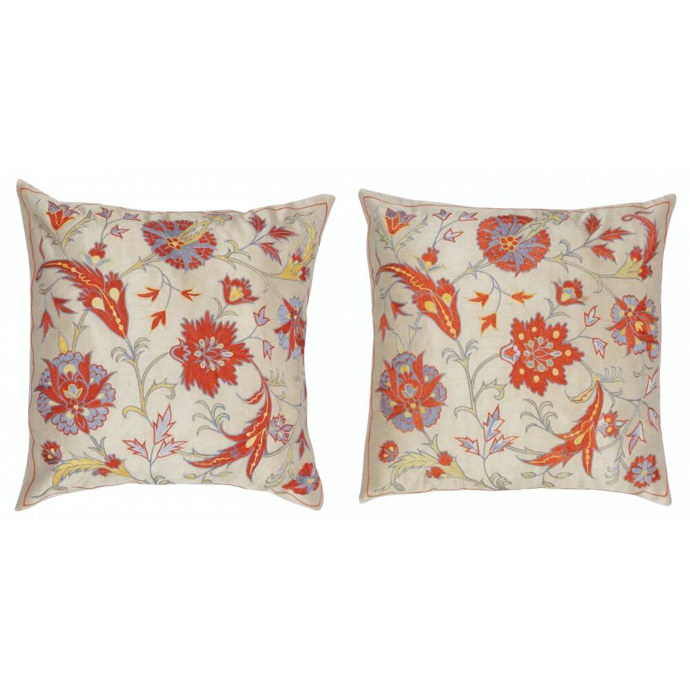 SET OF 2 - 100% Silk Cushion Covers. Embroidered Accent Pillows. Traditional Throw Pillows