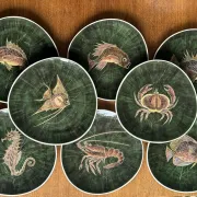Fish service in glazed earthenware painted by hand signed Le Mao - 1960