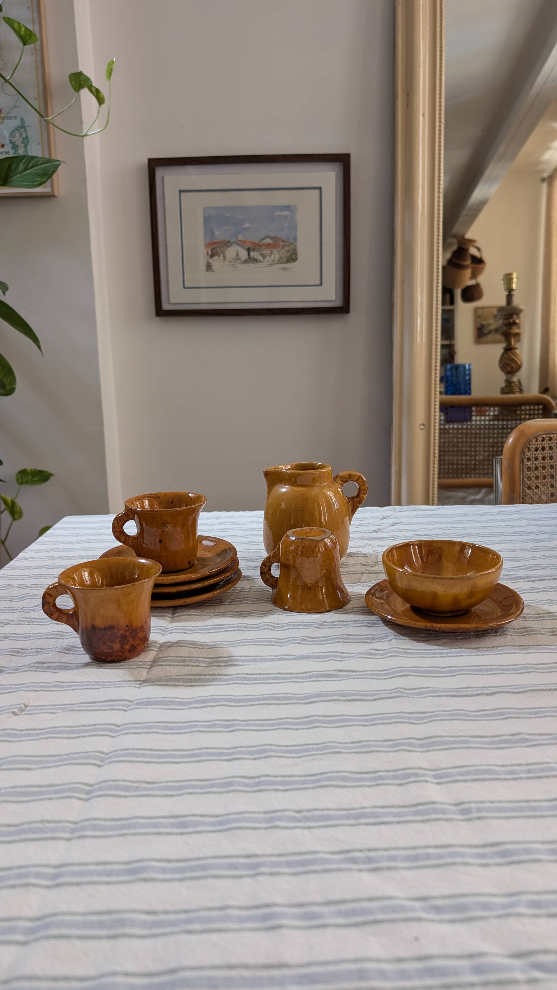 Mustard yellow glazed stoneware coffee set