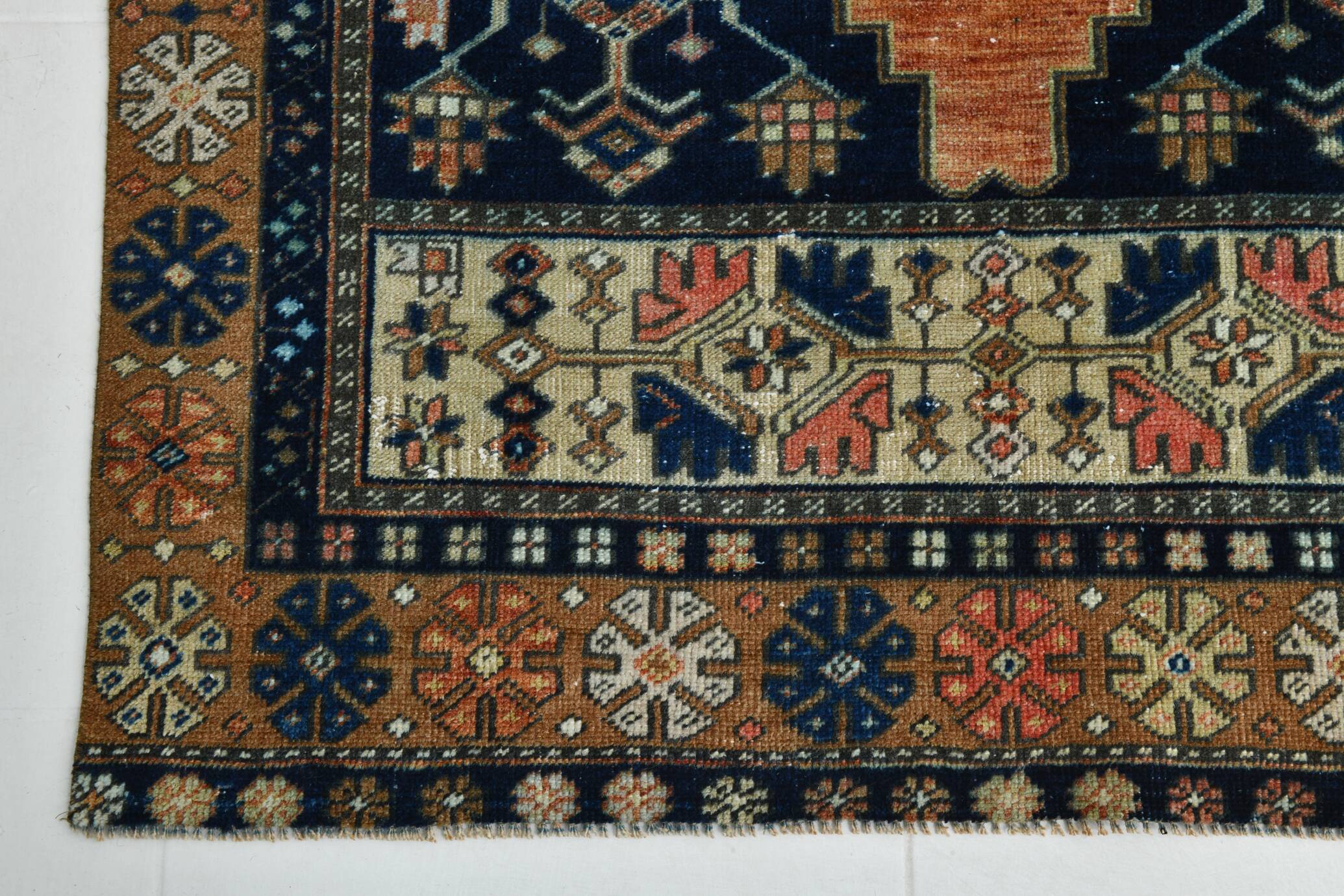 3x7 Red Navy Blue Geometric Persian Rug, 102x223Cm