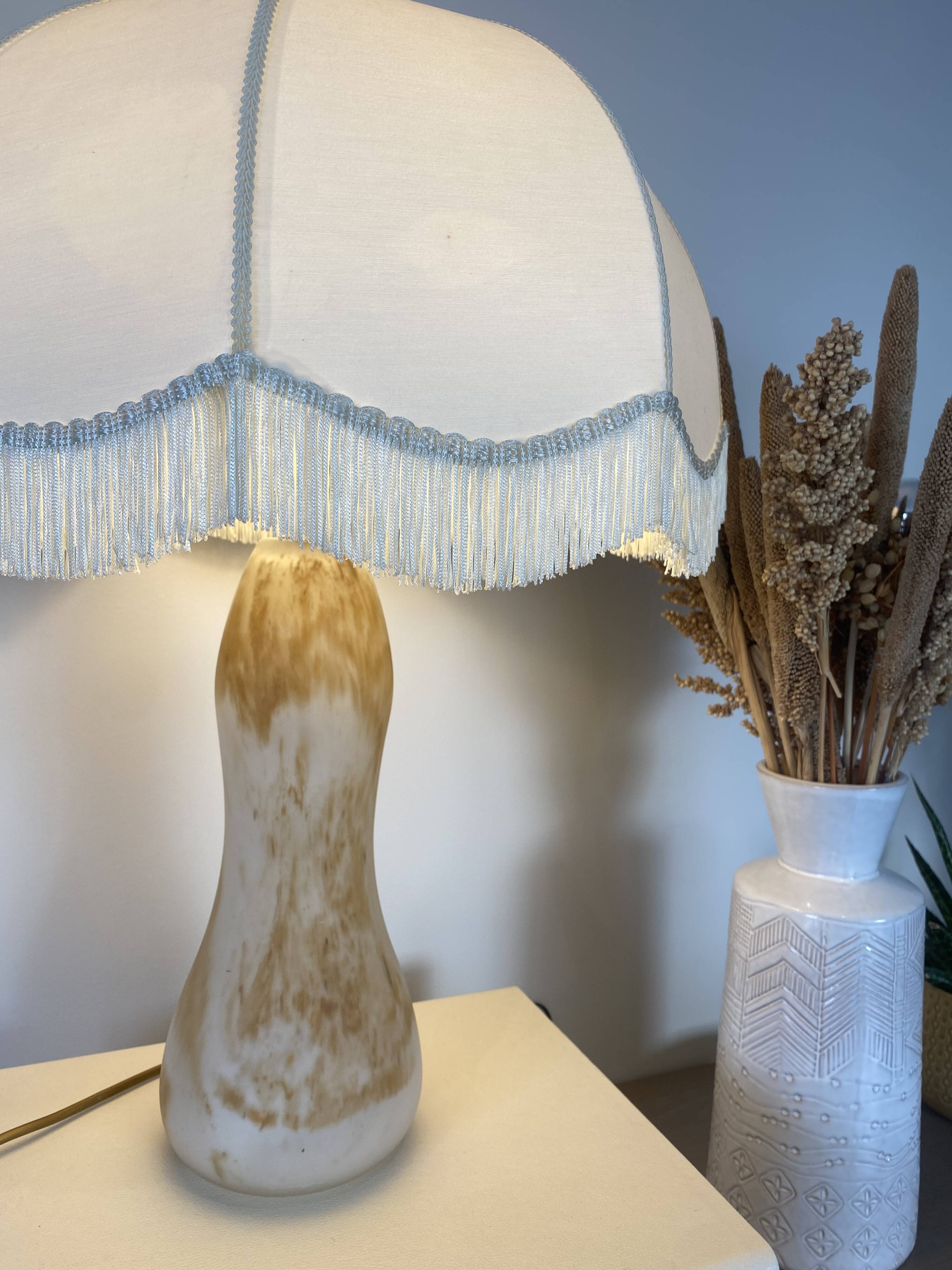Vintage alabaster lamp with fringed shade – 1960s