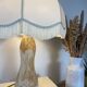 Vintage alabaster lamp with fringed shade – 1960s